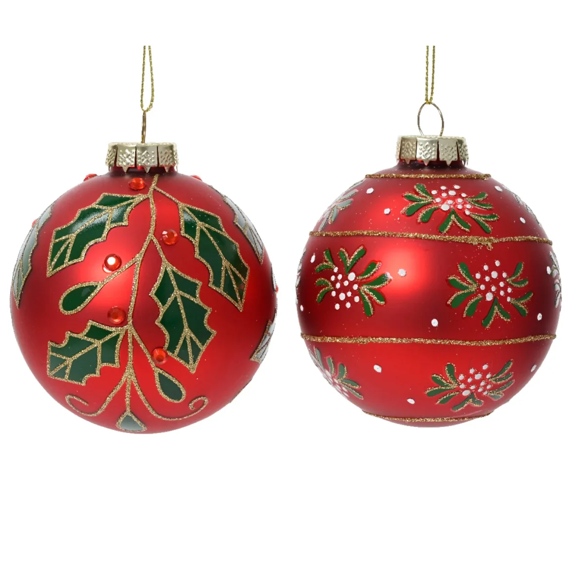 Palline per albero di Natale in vetro rosso e oro decorazione natalizia, 12 pezzi