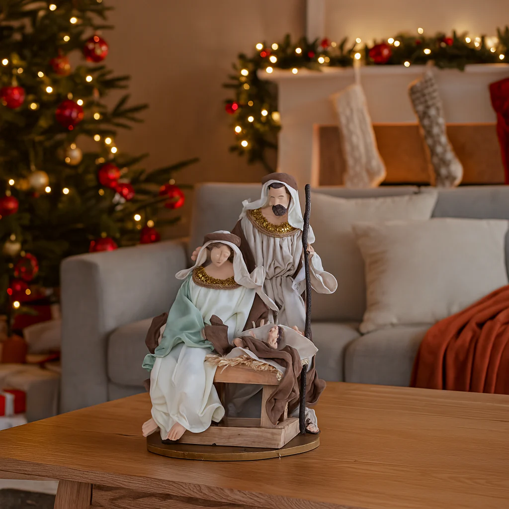 Natività con base in tessuto e resina, con personaggi realistici da 35 cm - immagine 4
