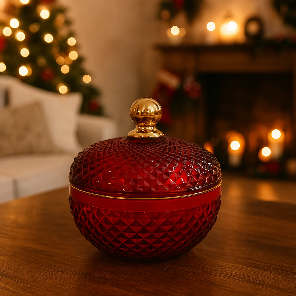 Potiche decorativa in vetro con candela decorazione natalizia - immagine 5