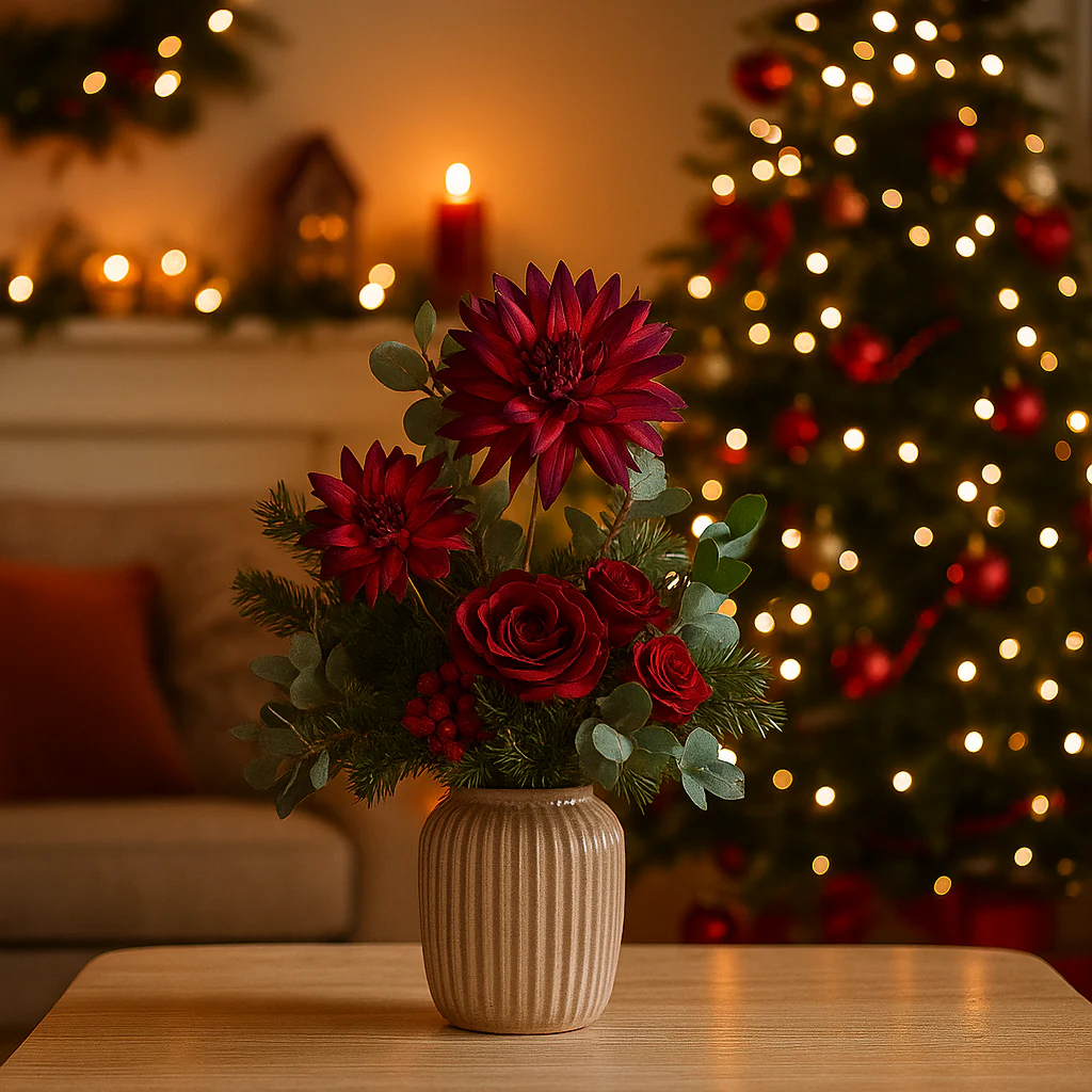 Ramo artificiale "Dalia", fiore per decorazioni natalizie da 75 cm - immagine 6