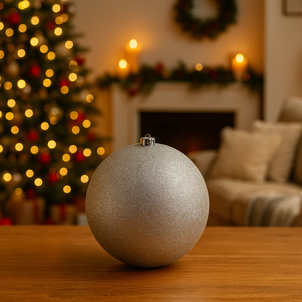 Pallina per albero di Natale, colore Argento, in poliresina da Ø 15 cm con glitter