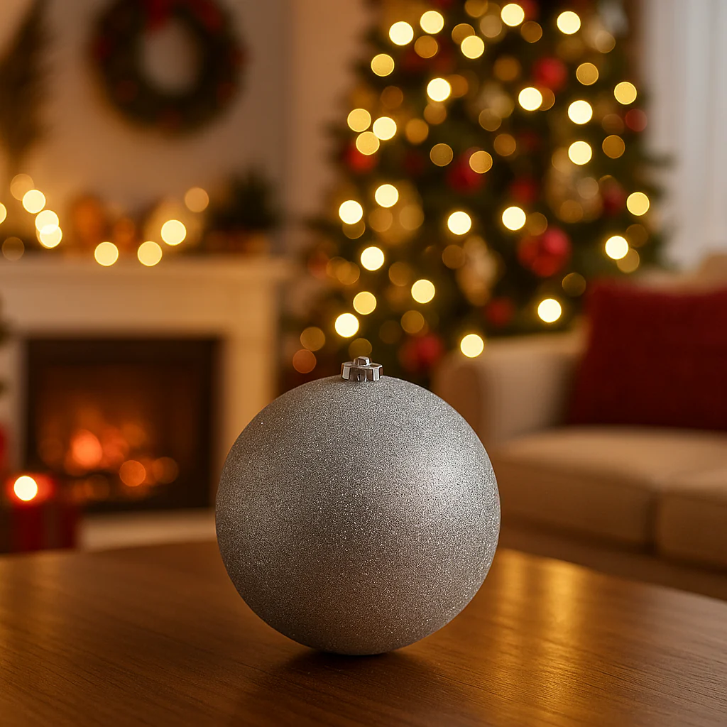 Pallina per albero di Natale, colore Argento, in poliresina da Ø 15 cm con glitter - immagine 4