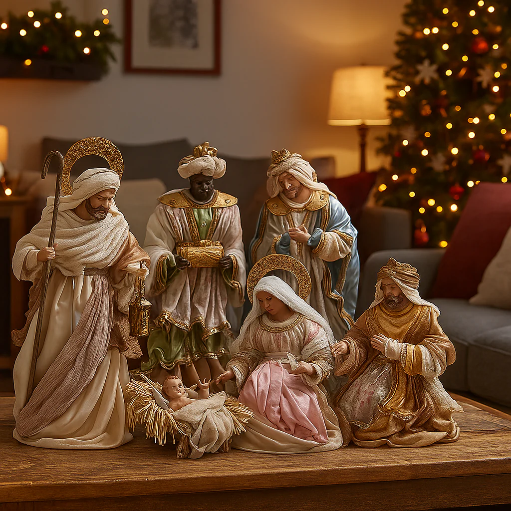 Natività con 6 personaggi, da 76 cm, con vestiti di alta qualità - immagine 4