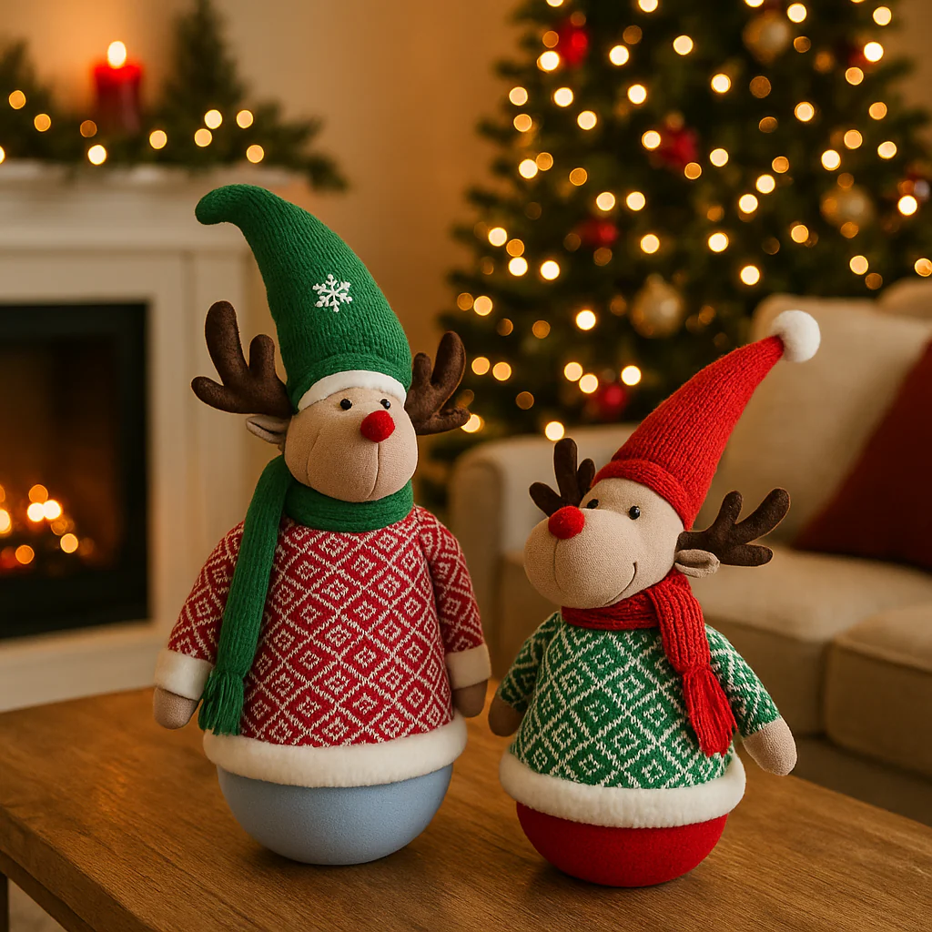 Pupazzetto decorativo renna verde e rosso per il natale