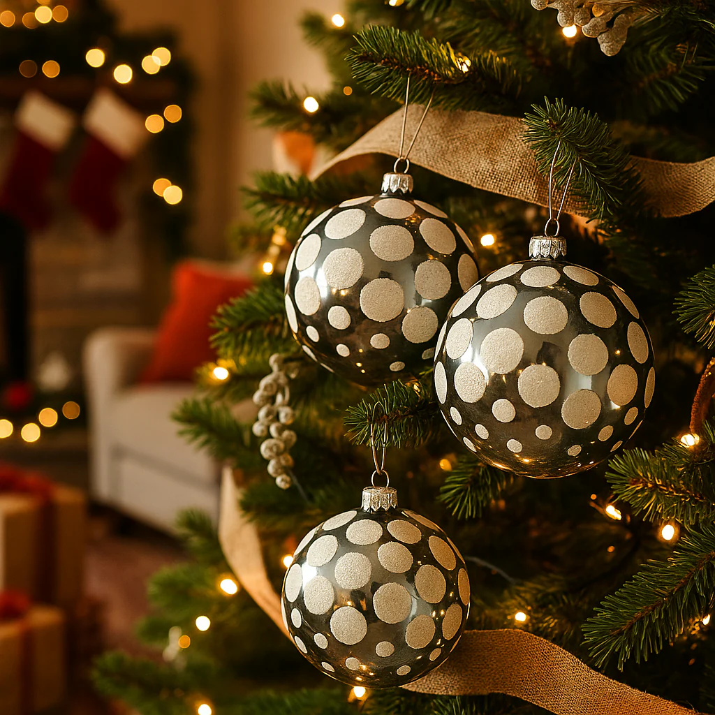Palline per albero di Natale, in Vetro, con glitter a pois, Ø 80 mm, 12 pezzi