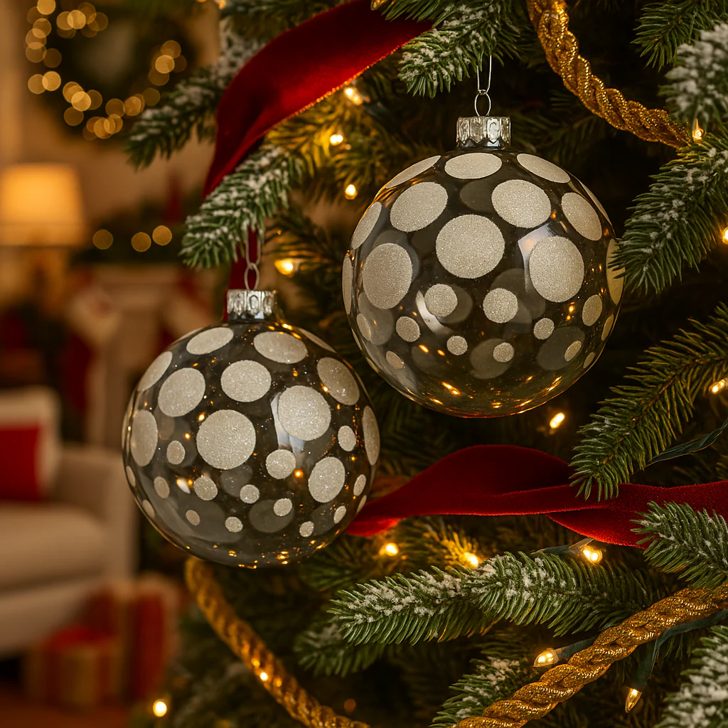 Palline per albero di Natale, in Vetro, con glitter a pois, Ø 80 mm, 12 pezzi - immagine 6