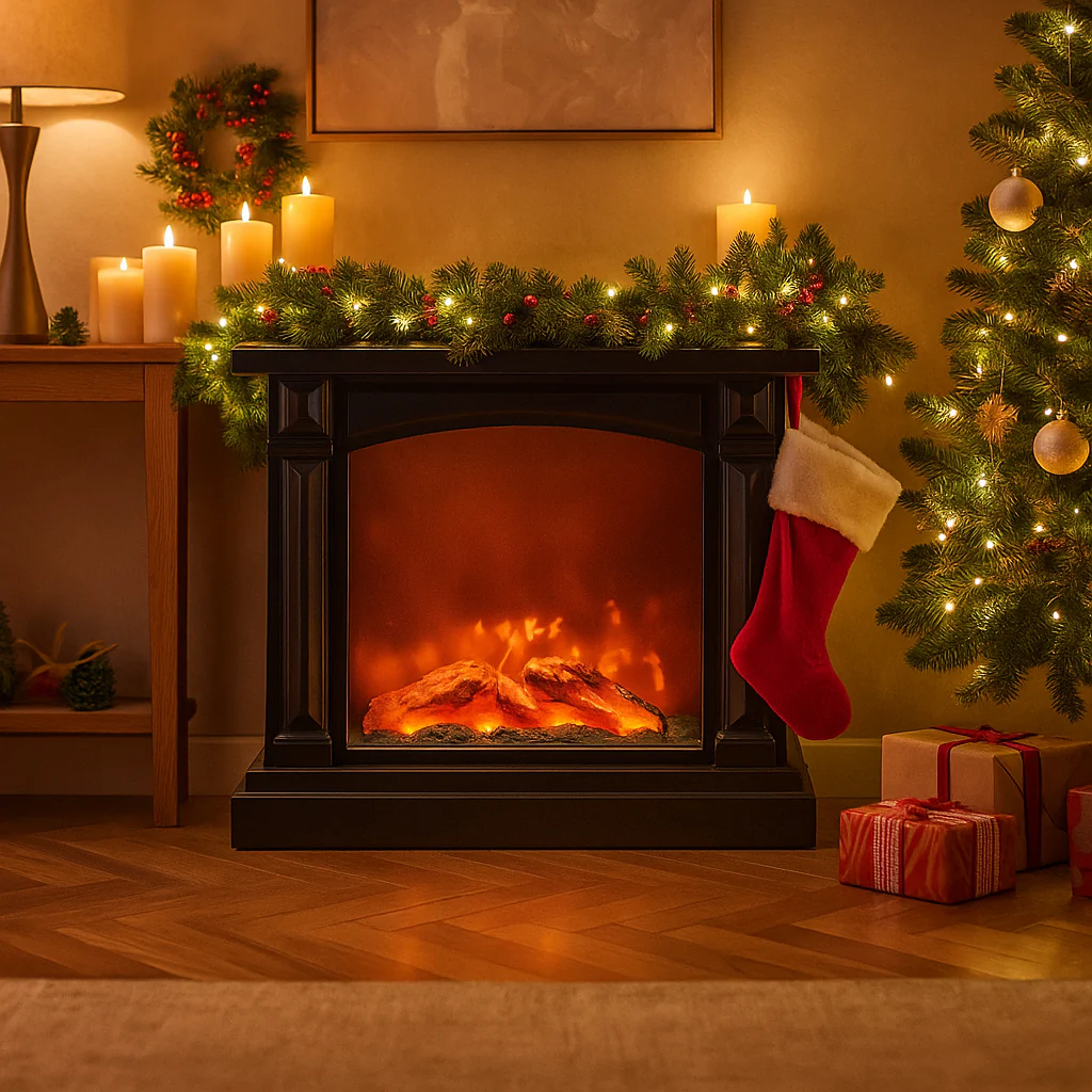 Caminetto nero con legna effetto fuoco a batteria per uso interno - immagine 5