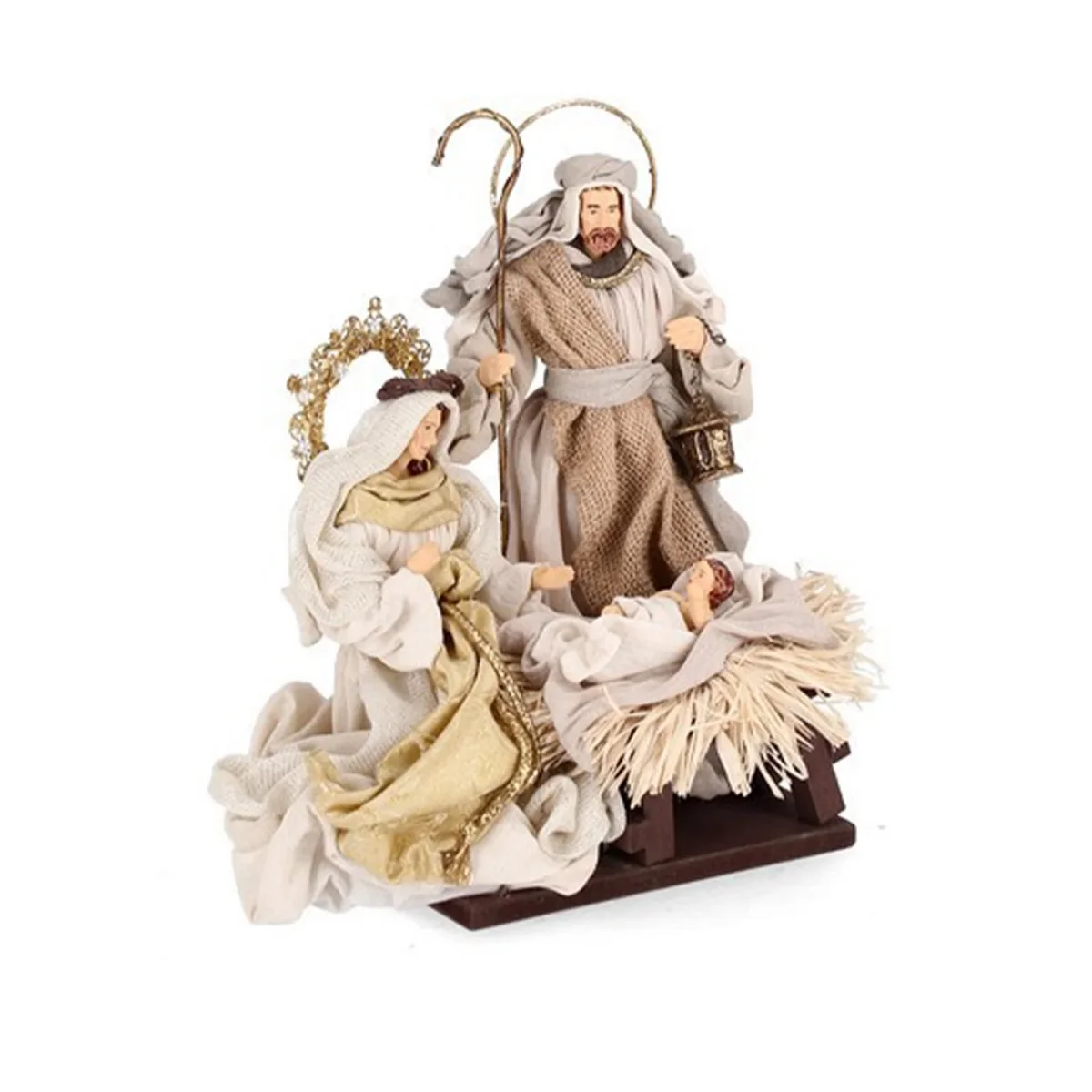 Natività con 3 dromedari con re magi con vestiti in tessuto color oro statue per presepe - immagine 3