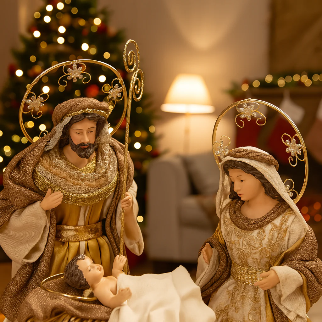 Natività natalizia in tessuto e resina, presepe realistico, 6 personaggi da 40 cm - immagine 4