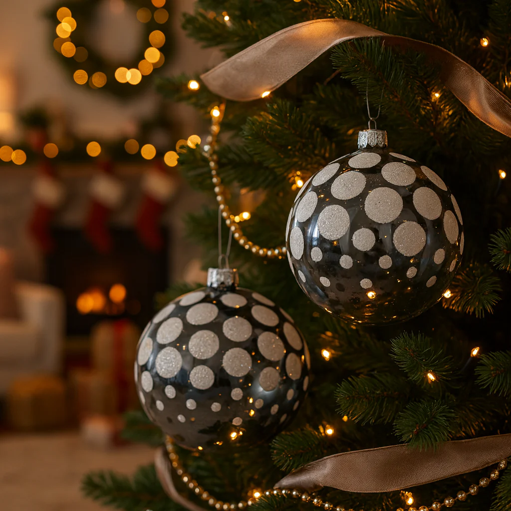 Palline per albero di Natale, in Vetro, con glitter a pois, Ø 80 mm, 12 pezzi - immagine 7