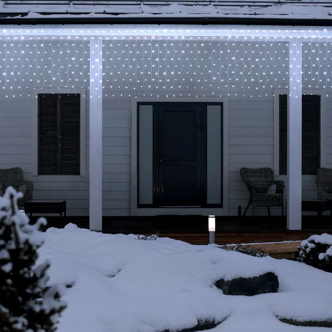 Tenda luminosa a led a luce Fredda con cavo bianco decorazione per esterno - immagine 3