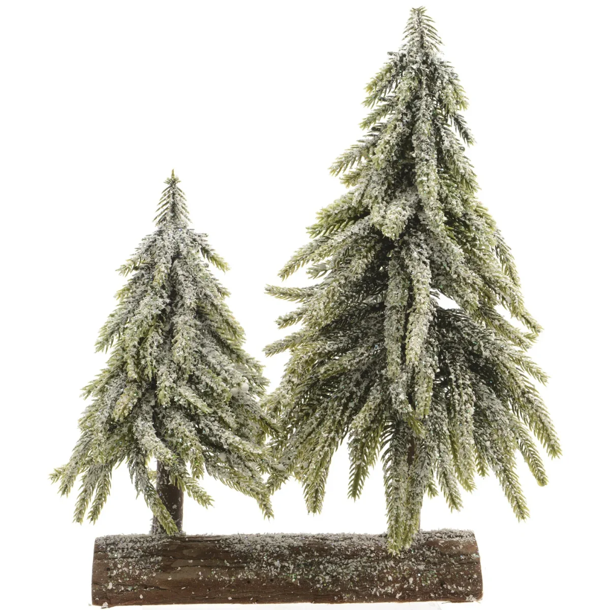 Alberelli di Natale innevati con base in legno in PE Effetto Real Touch h 23 cm