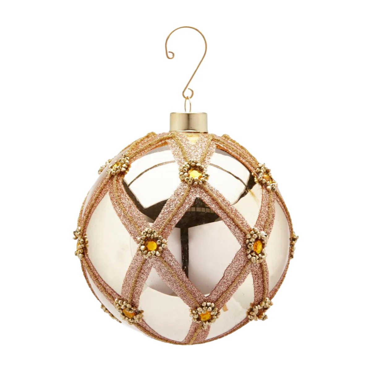 Pallina per albero di Natale "Nobiltà" in vetro, decorata, color champagne Ø 12 cm