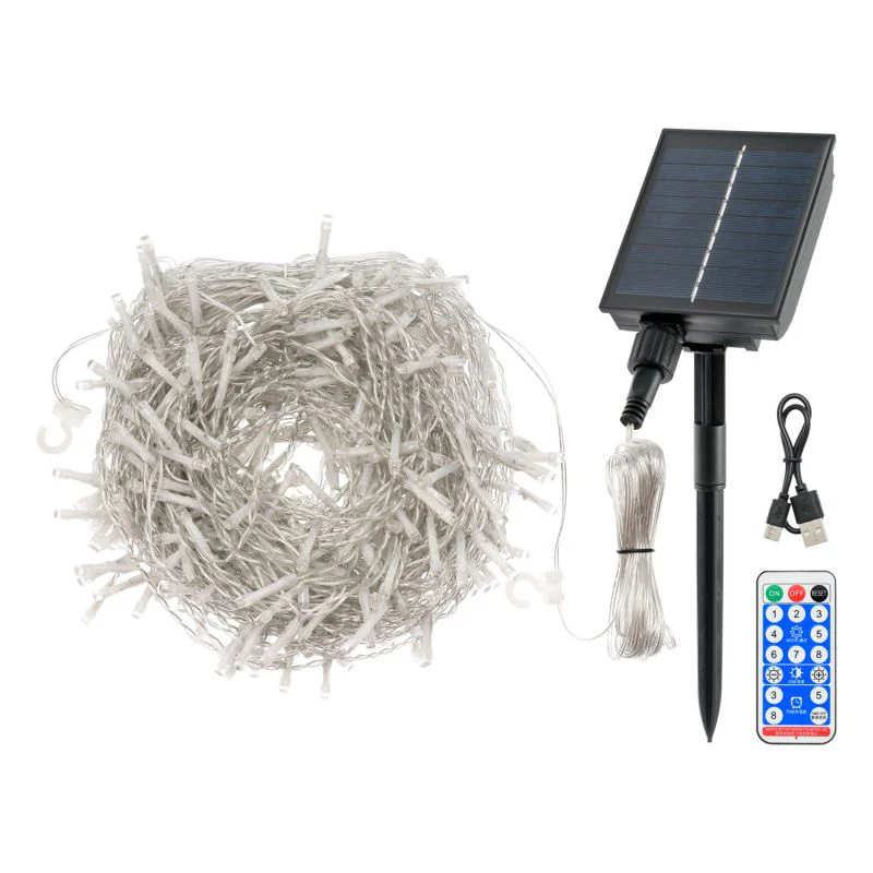 Cascata di luci 360 led bianco caldo Ø 5 mm con pannello solare per decorazioni natalizie h 110 cm - immagine 4
