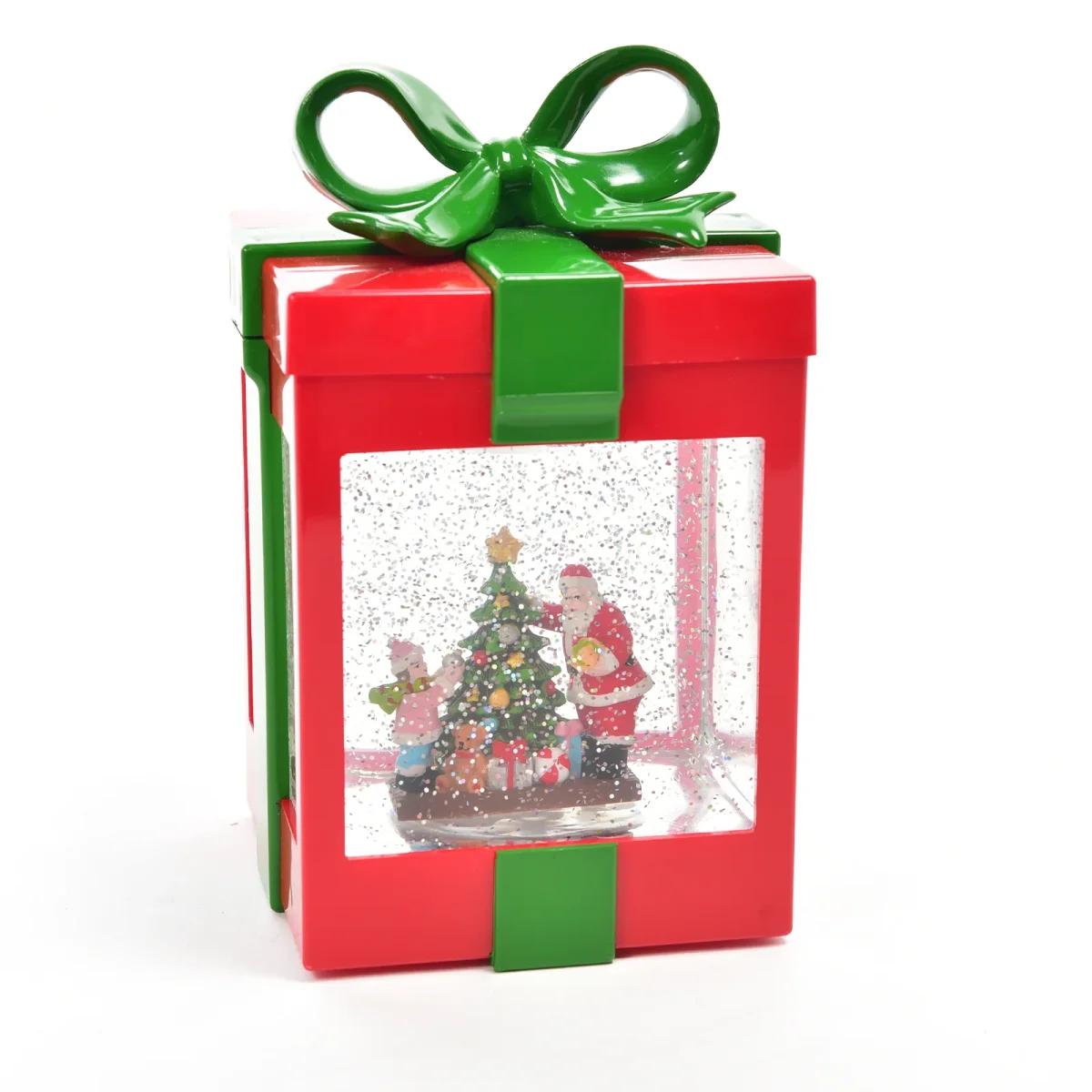 Scatola regalo con scena natalizia, luce e movimento a batteria decorazione natalizia - immagine 3