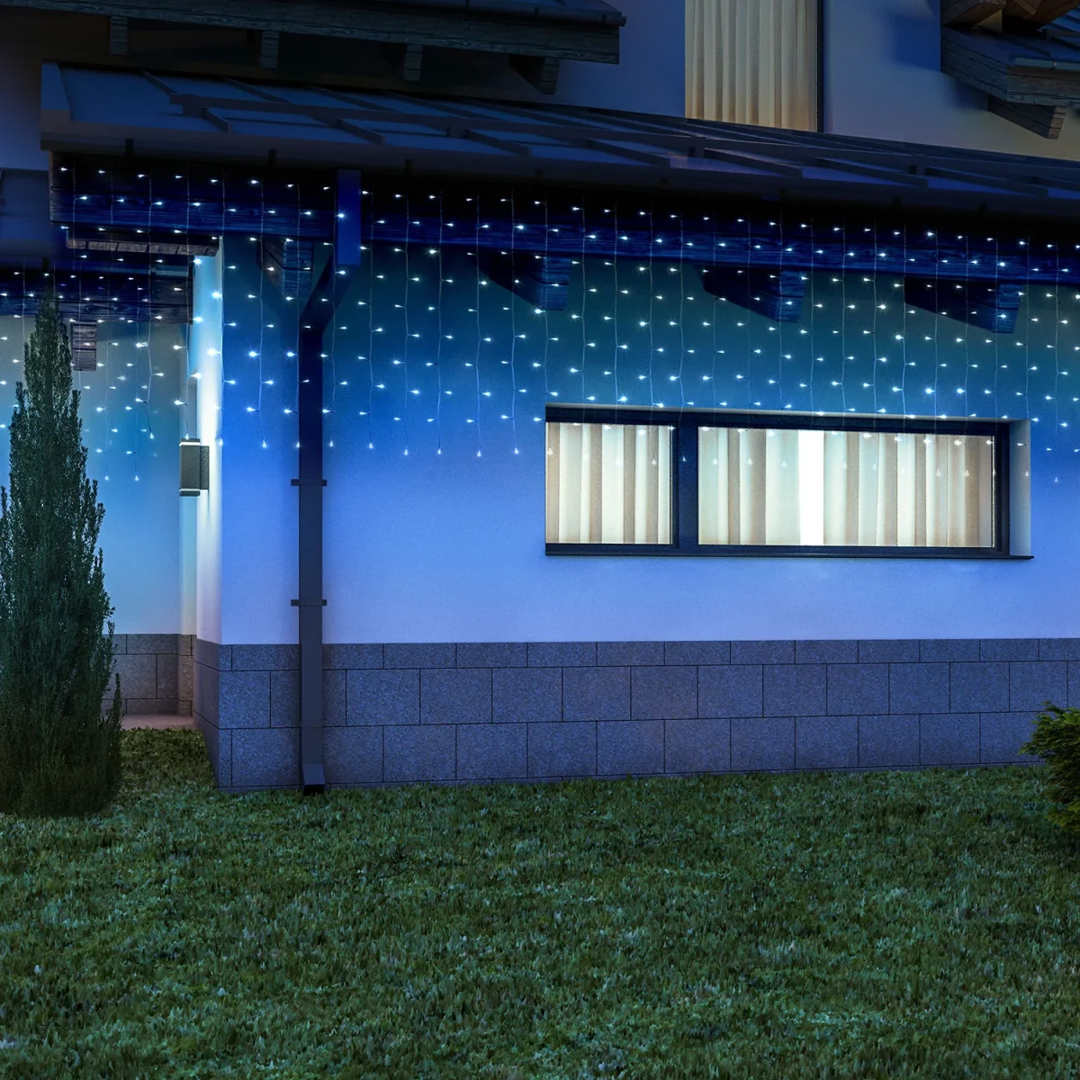 Tenda luminosa a led a luce Fredda con cavo bianco decorazione per esterno - immagine 4