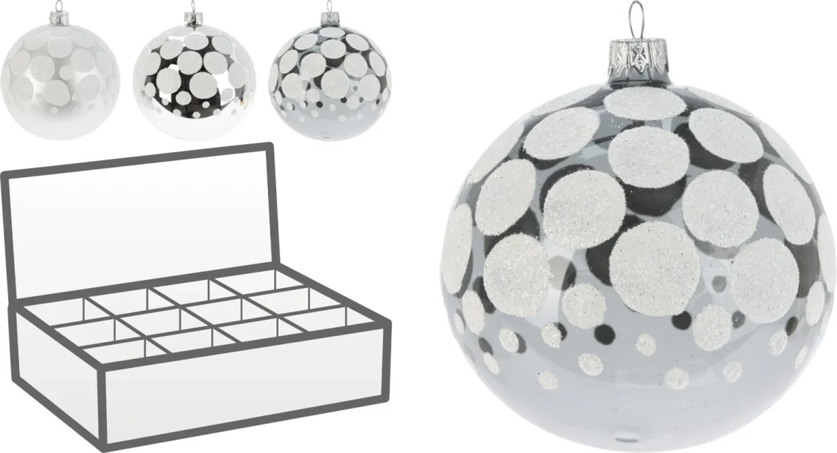 Palline per albero di Natale, in Vetro, con glitter a pois, Ø 80 mm, 12 pezzi - immagine 5