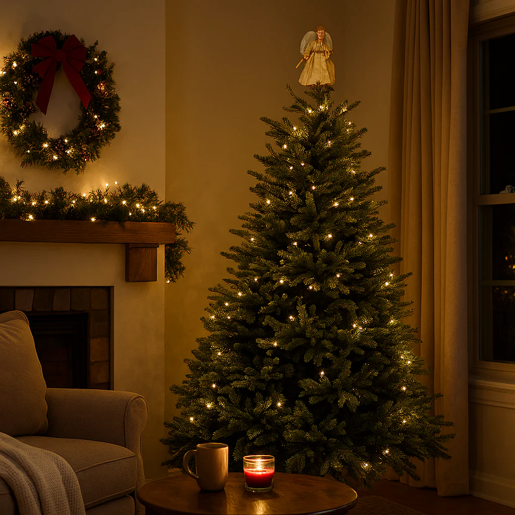 Puntale per albero di natale angelo con abito in oro e bianco, h 31 cm - immagine 3