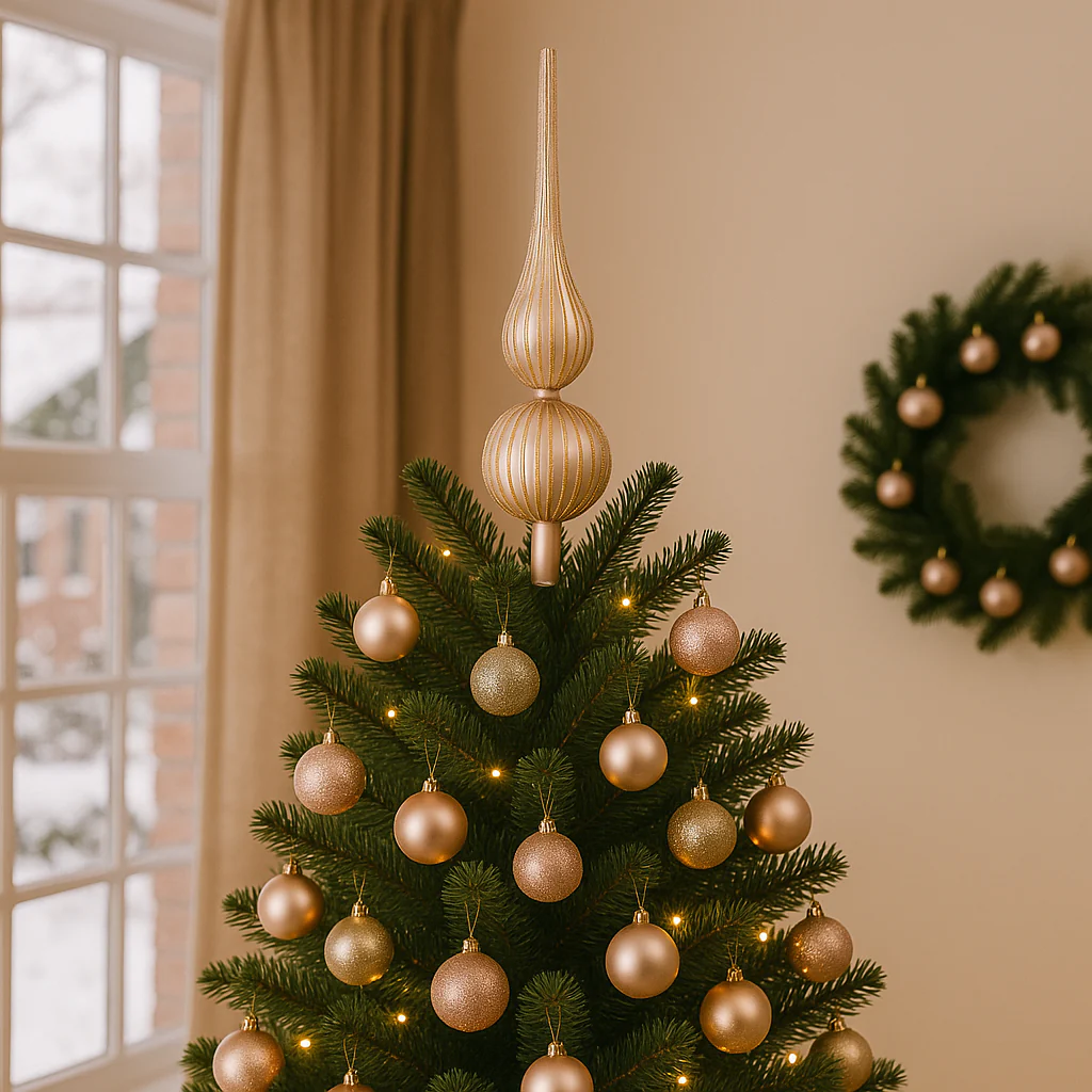 Puntale per albero di Natale con sfere in vetro rosa decorazione e addobbo da 31 cm - immagine 7