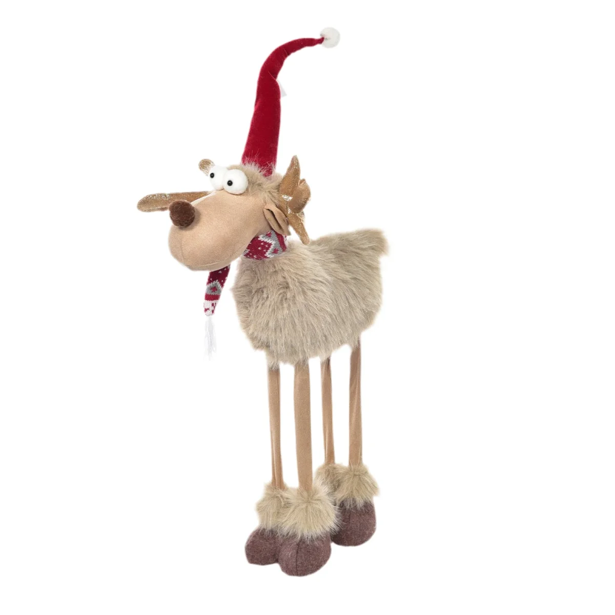 Peluche renna natalizia con cappello e sciarpa decorazione per interno - immagine 5