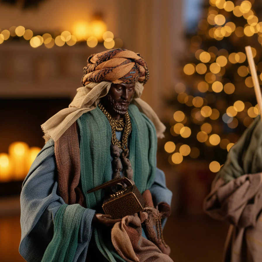 Statuette in tessuto per presepe da 6 pezzi raffiguranti la natività con i 3 Re magi da 60 cm - immagine 4