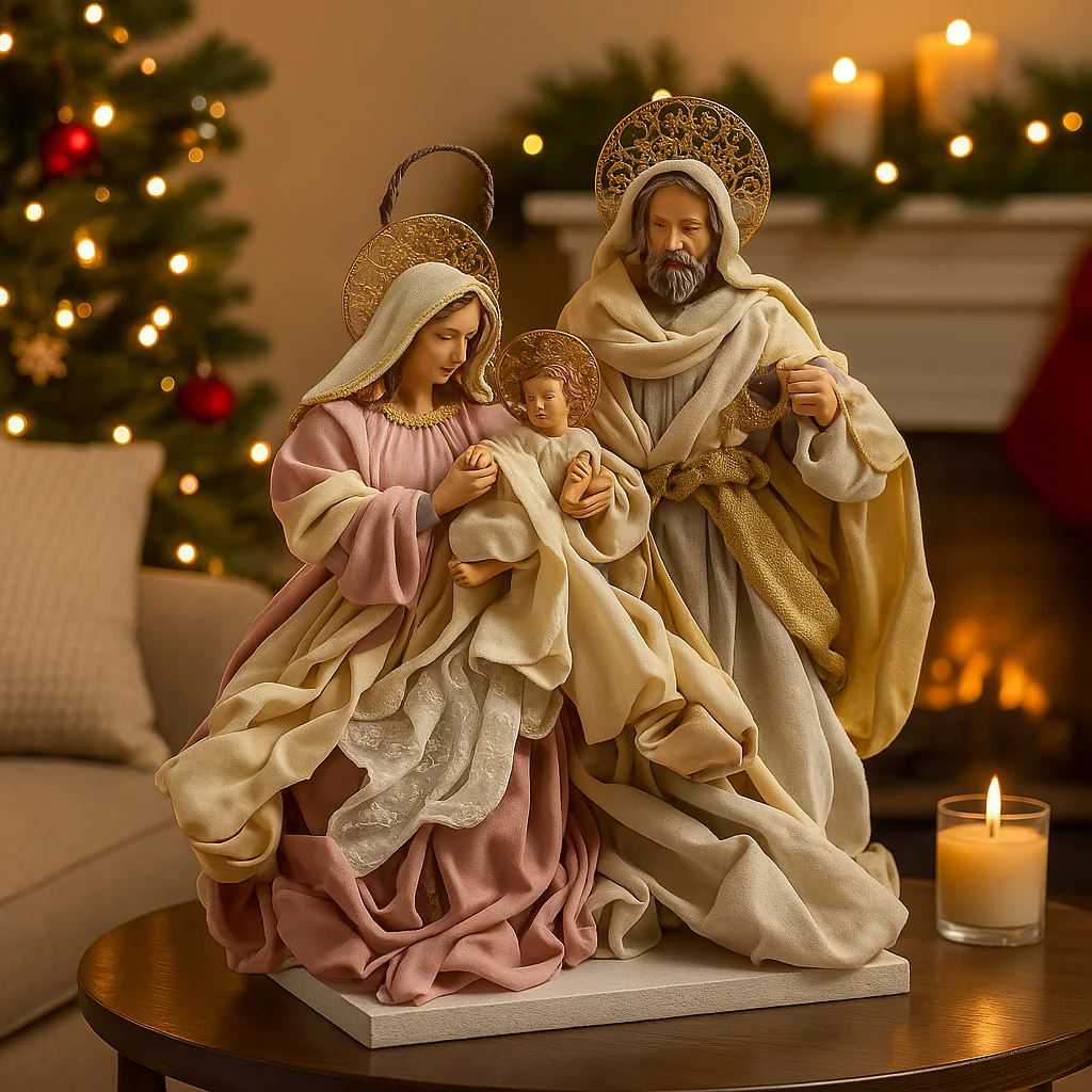 Natività Onorata con vestiti in tessuto statue per presepe - immagine 4