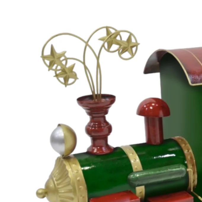 Trenino rosso oro e verde con vagone in metallo 86 x h 39 cm per decorazioni natalizie - immagine 4