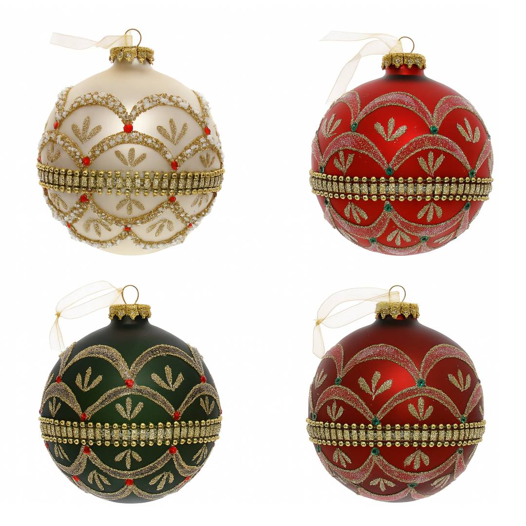 Pallina in vetro con decorazioni per albero di Natale da Ø 10 cm, confezione da 2 pezzi