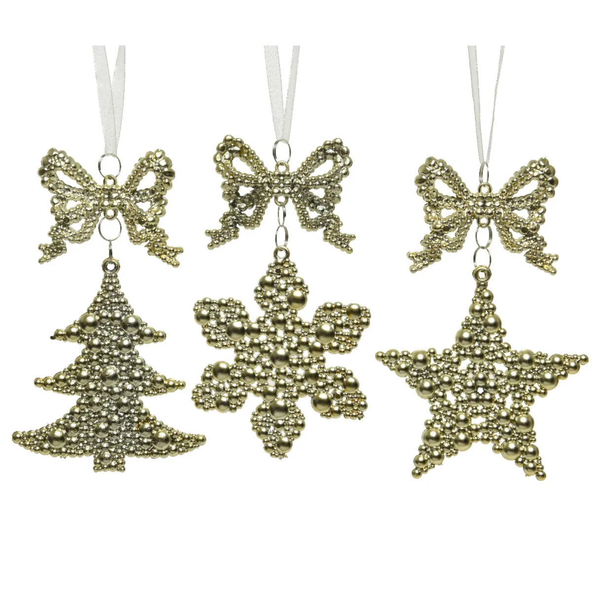 Pendaglio oro con fiocchi di neve, stella e albero di natale decorazione natalizia - immagine 6