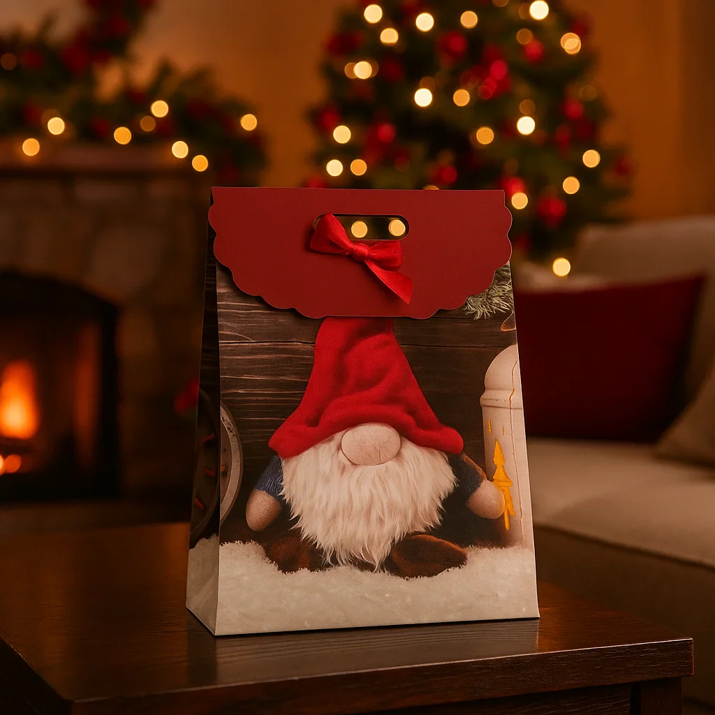 Busta sacchetto design gnomo natale per decorazioni e regali natalizi - immagine 2