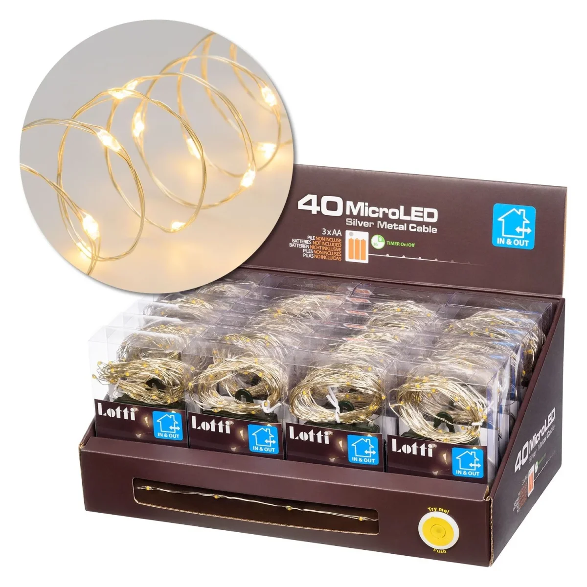 Catena lineare luminosa da 4 metri, con 40 microLED color Bianco Caldo Ø 1,5mm con cavo argento - immagine 4