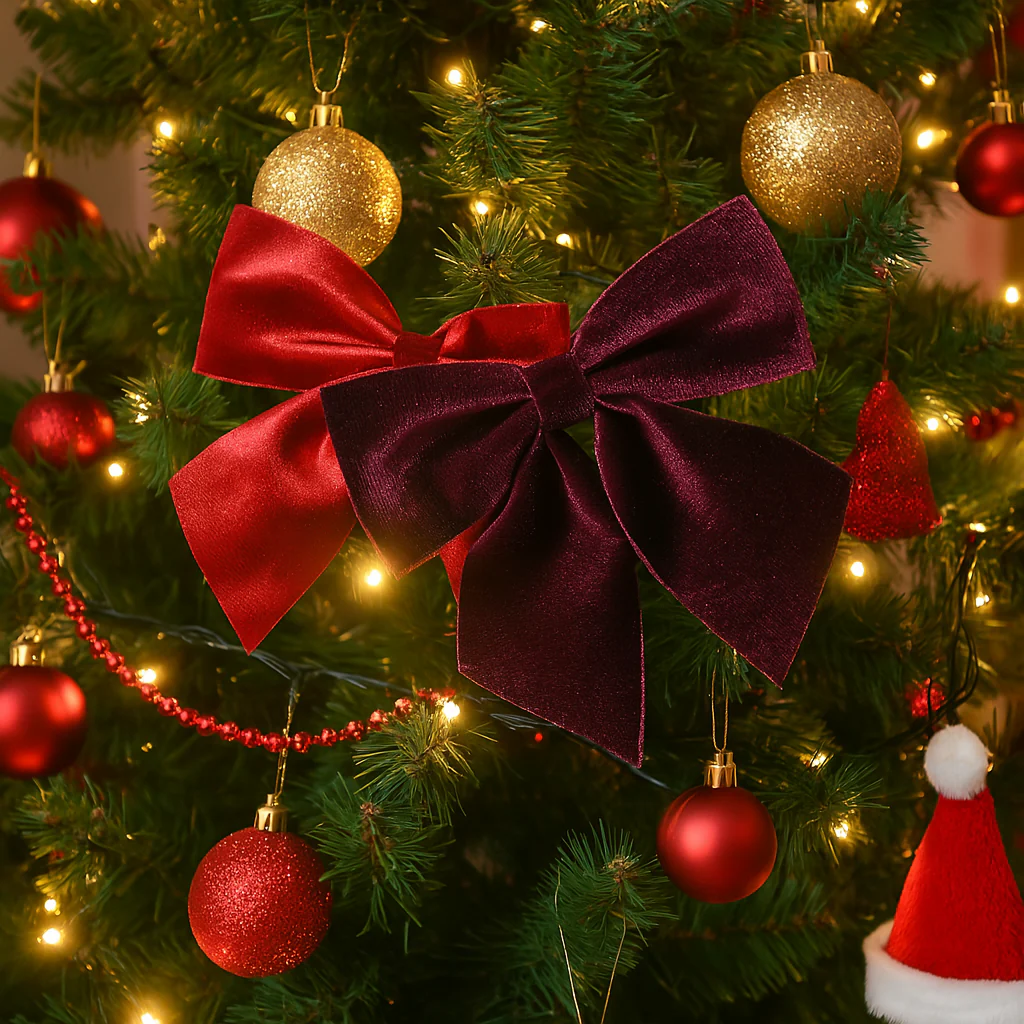 Fiocco di natale in velluto decorazione natalizia per albero e ghirlanda dietro porta set da 2 - immagine 5