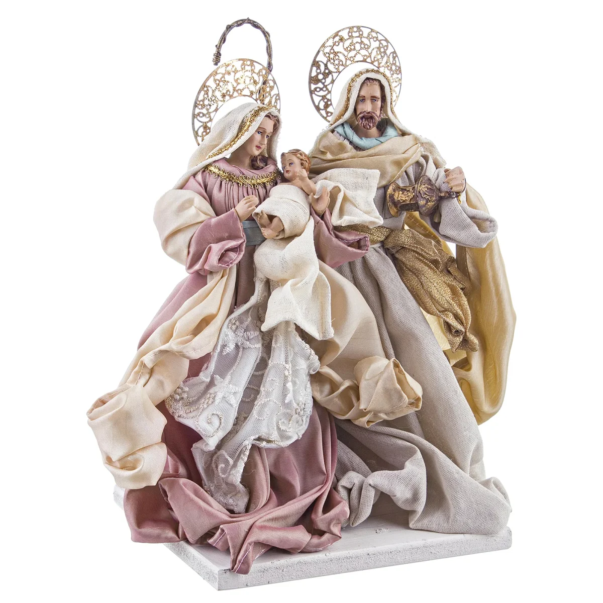 Natività Onorata con vestiti in tessuto statue per presepe - immagine 3