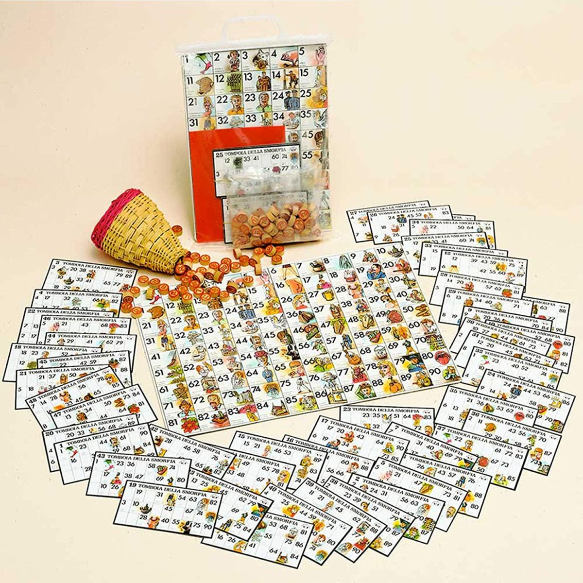 Gioco tombola napoletana la smorfia con cartelle a colori e numeri in legno - immagine 4