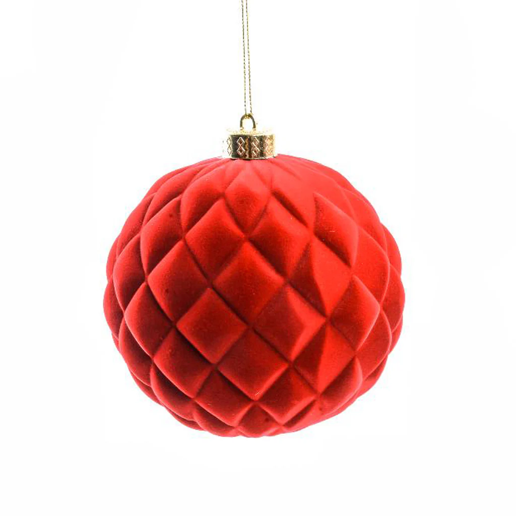 Palla di Natale in velluto floccata rosso per decorazioni natalizie - immagine 3